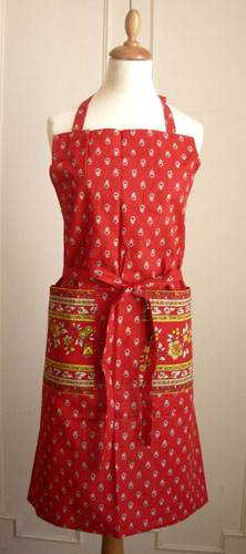 French Apron, Provence fabric (Marat d'Avignon / Avignon. red) - Click Image to Close